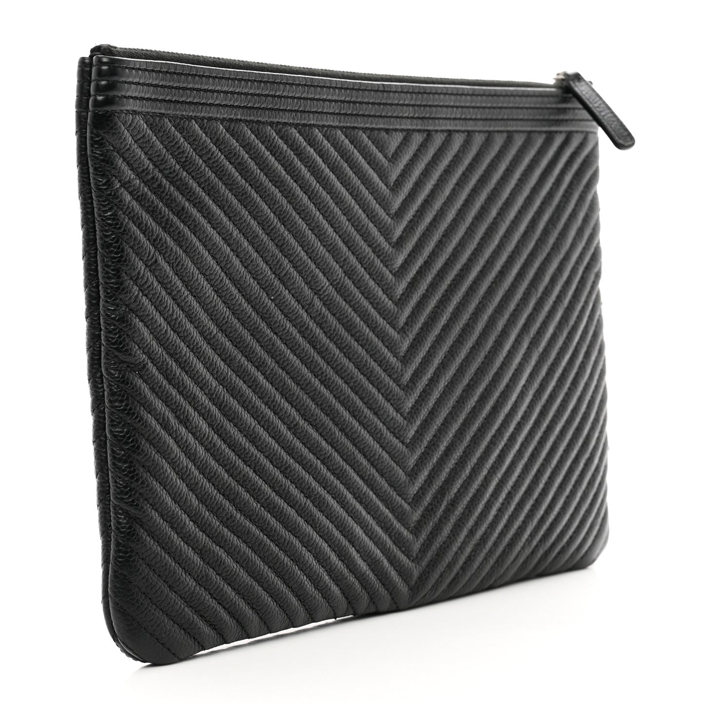 Caviar Chevron Quilted Medium Boy Cosmetic Case Black