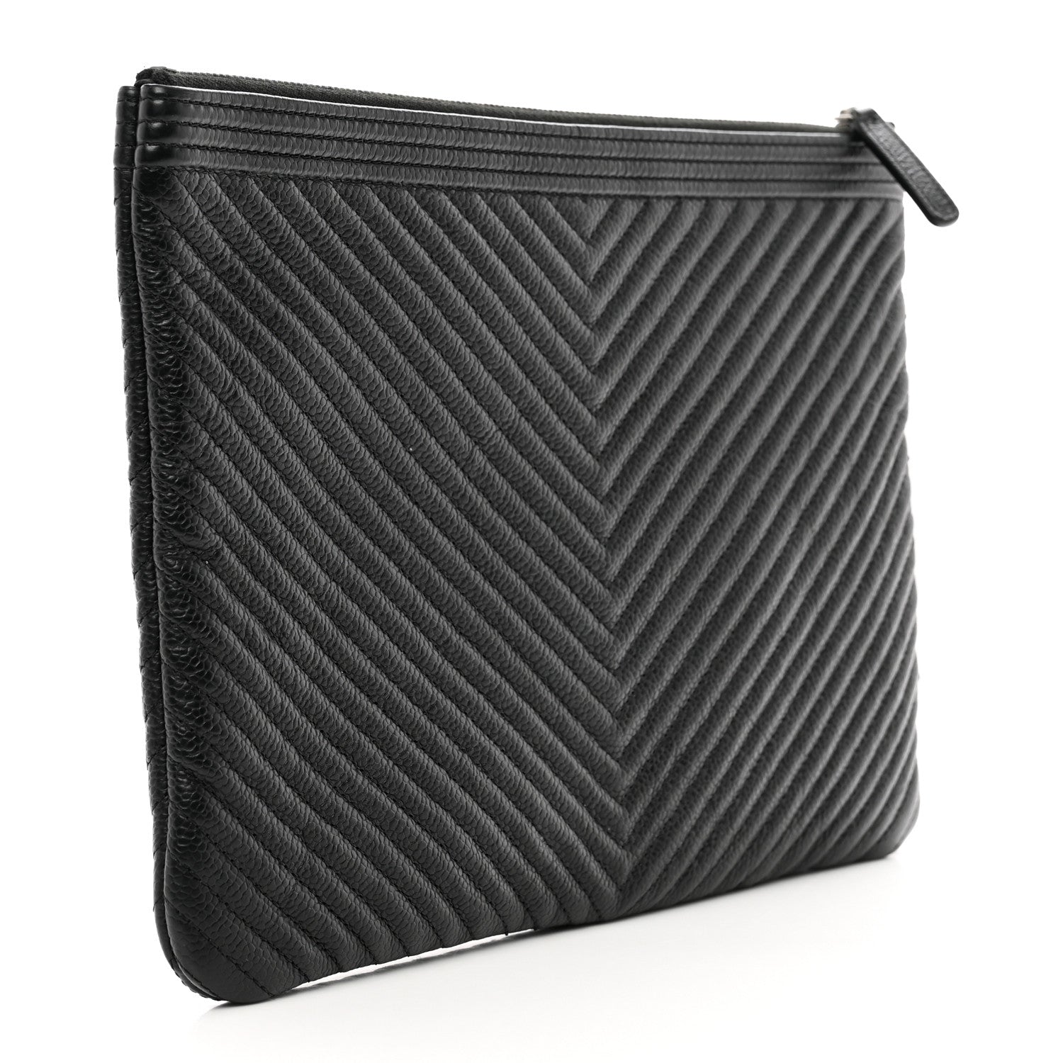 Chanel Caviar Chevron Quilted Medium Boy Cosmetic Case Black 3 of 8