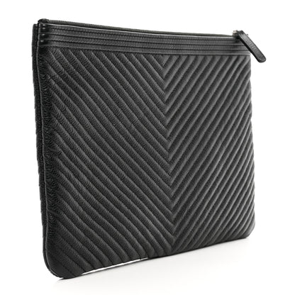 Chanel Caviar Chevron Quilted Medium Boy Cosmetic Case Black 3 of 8