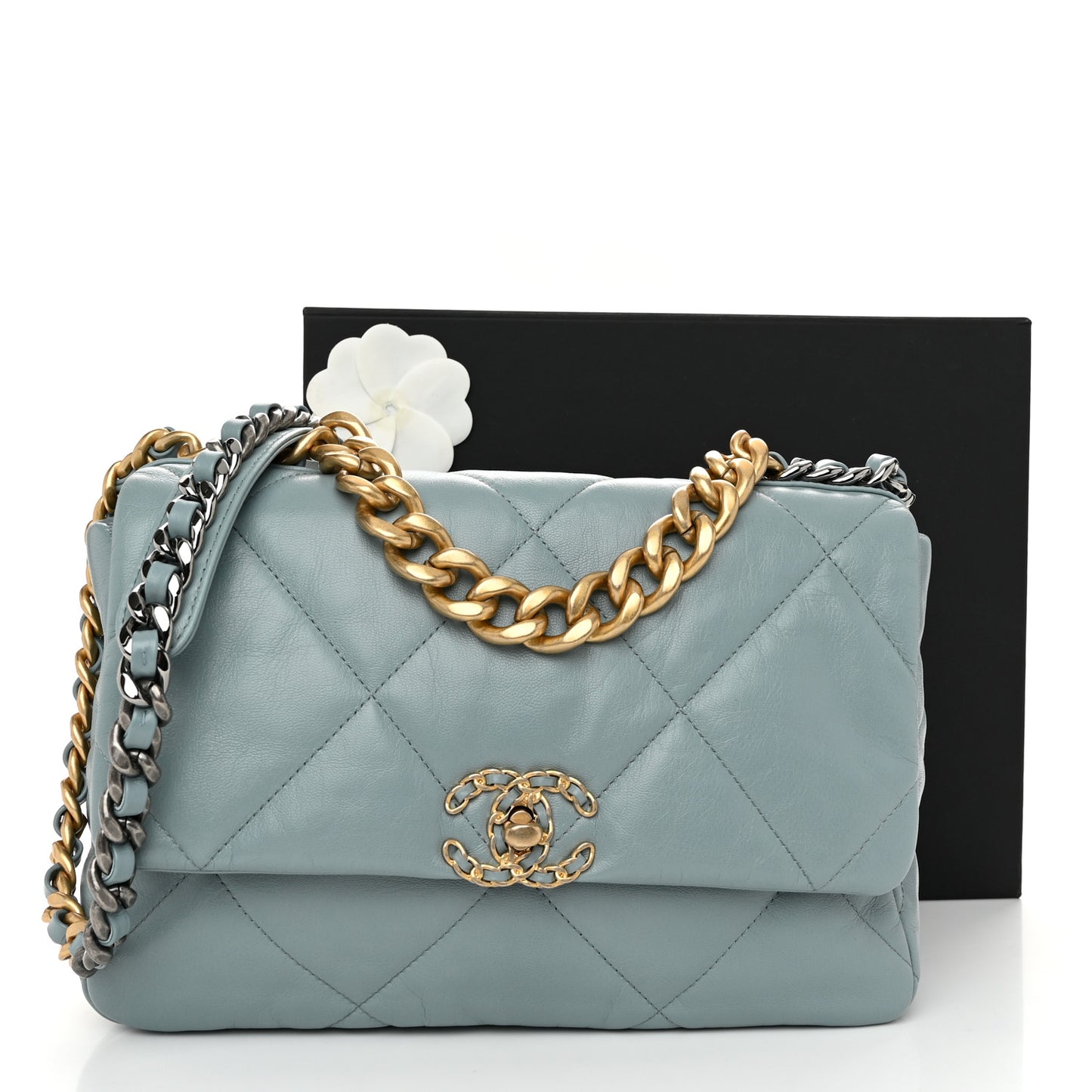 Lambskin Quilted Large Chanel 19 Flap Light Blue