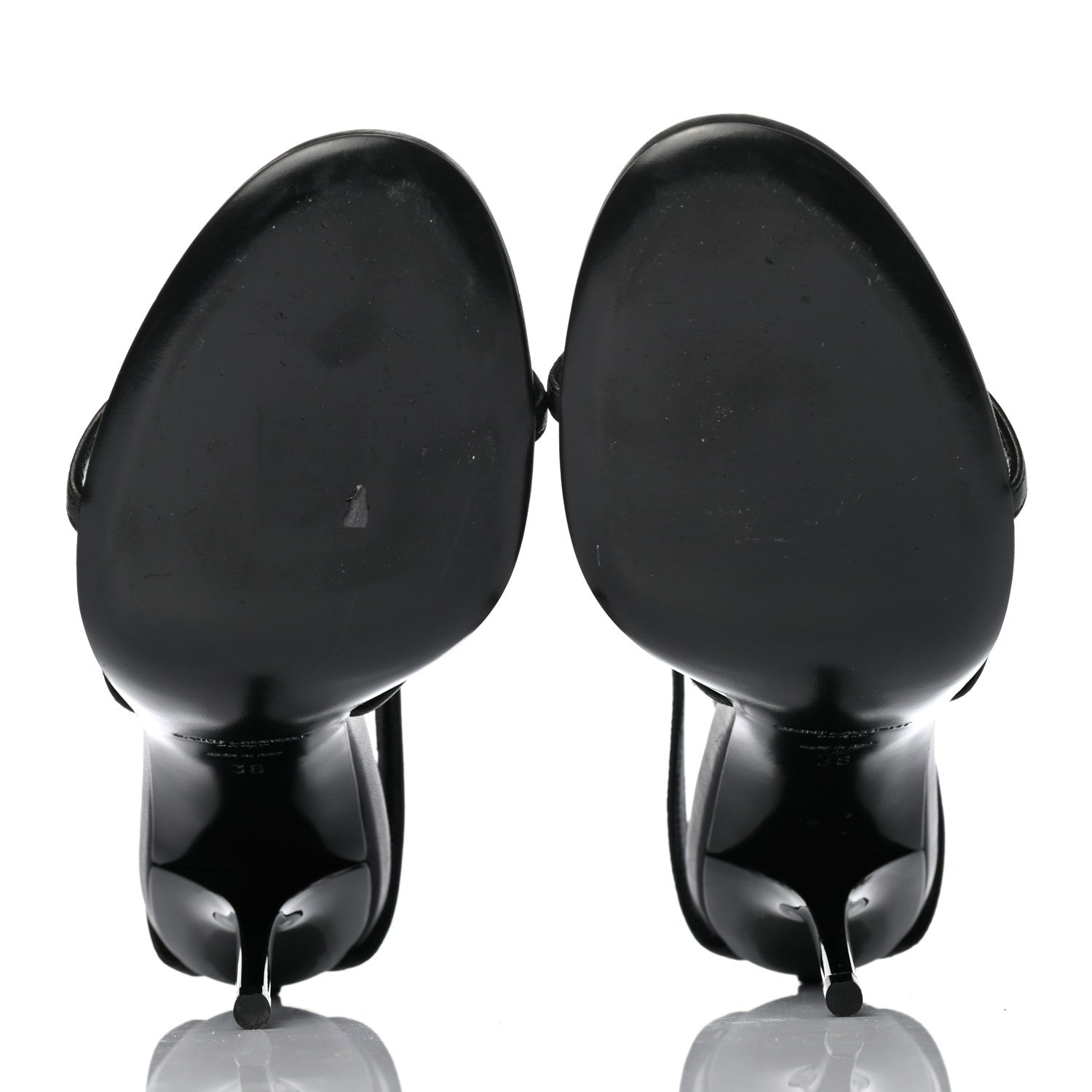 Saint Laurent Sheepskin Cassandra Bamboo Logo 110 Ankle Strap Sandals 38 Black 5 of 8