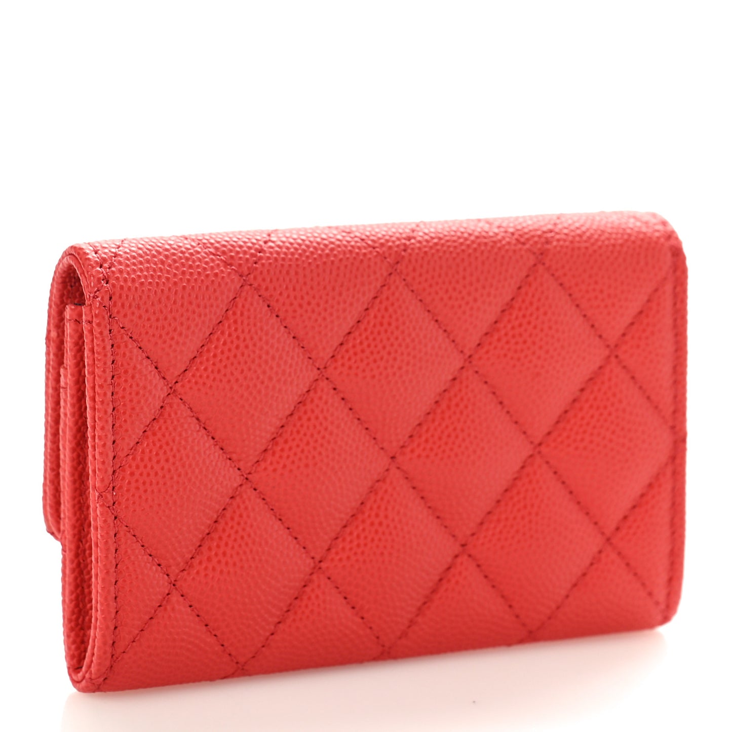 Caviar Check Flag Quilted Flap Card Holder Wallet Red