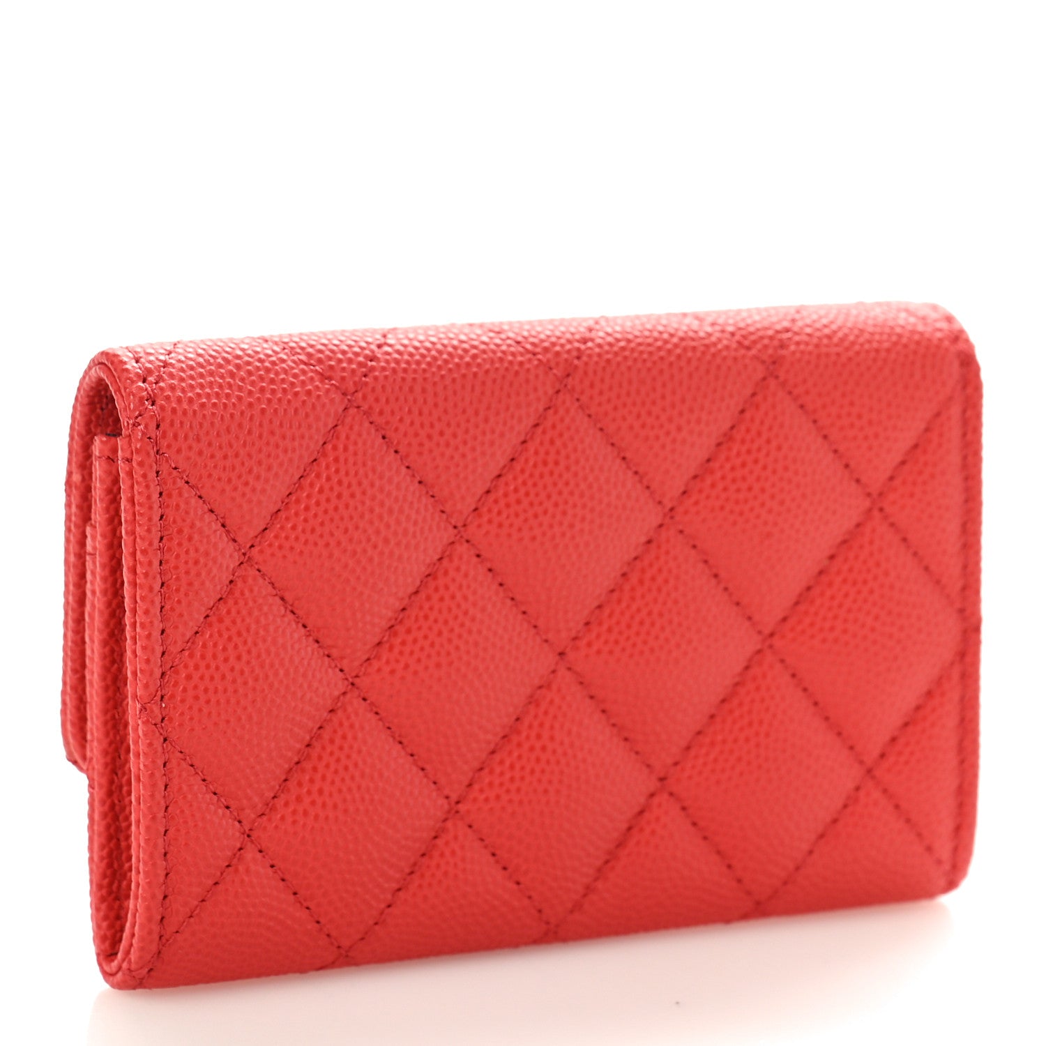 Chanel Caviar Check Flag Quilted Flap Card Holder Wallet Red 3 of 10