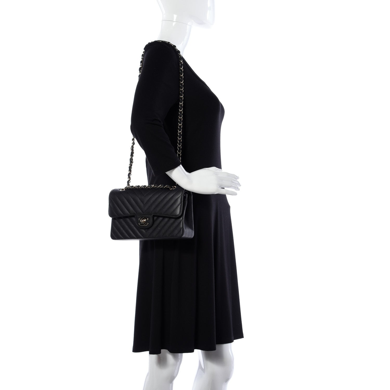 Chanel Caviar Chevron Quilted Small Double Flap Black 2 of 11