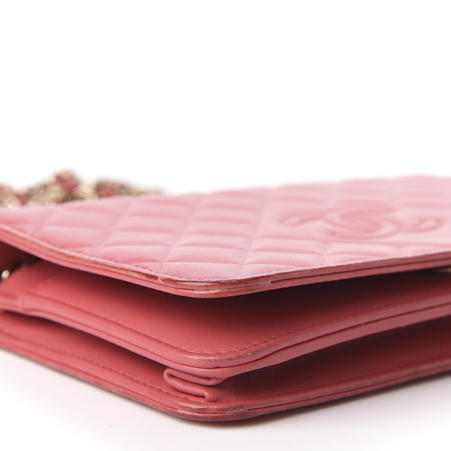 Goatskin Quilted Diamond CC Wallet On Chain WOC Pink