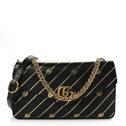 Gucci Calfskin Diagonal GG Medium Thiara Double Envelope Shoulder Bag Black White 1 of 8
