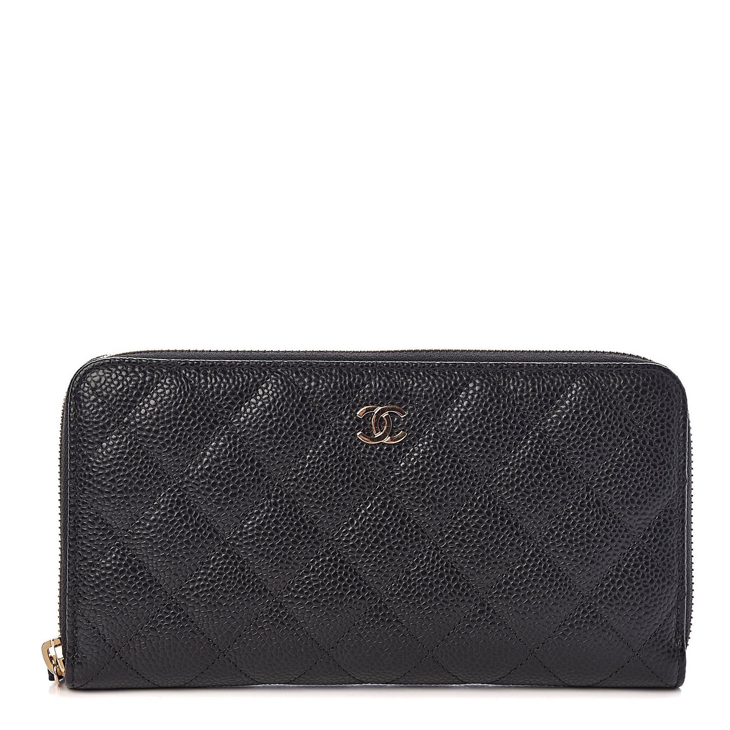 Caviar Quilted Large Gusset Zip Around Wallet Black