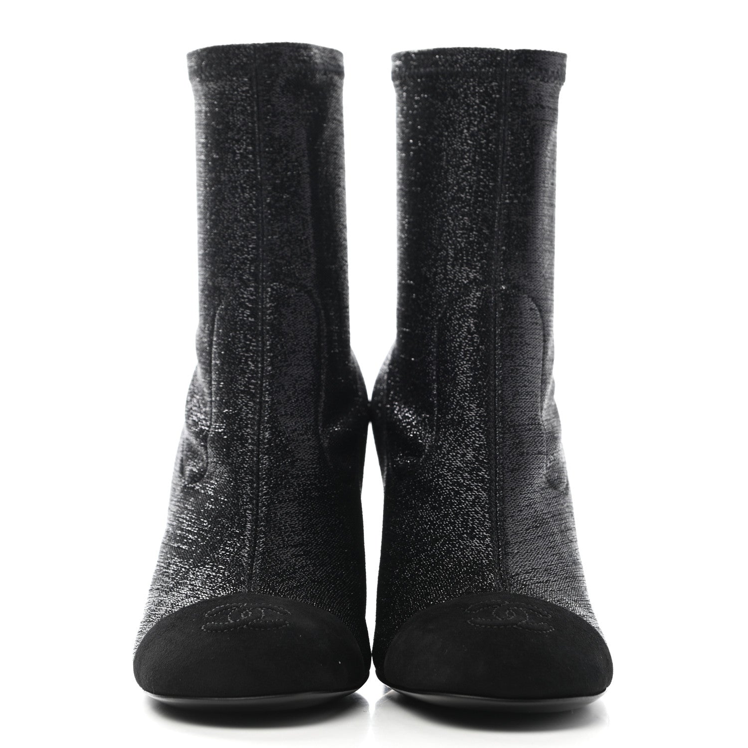 Chanel Fabric Suede Kidskin CC Cap Toe Short Boots 38.5 Black 2 of 8