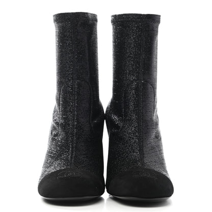 Chanel Fabric Suede Kidskin CC Cap Toe Short Boots 38.5 Black 2 of 8