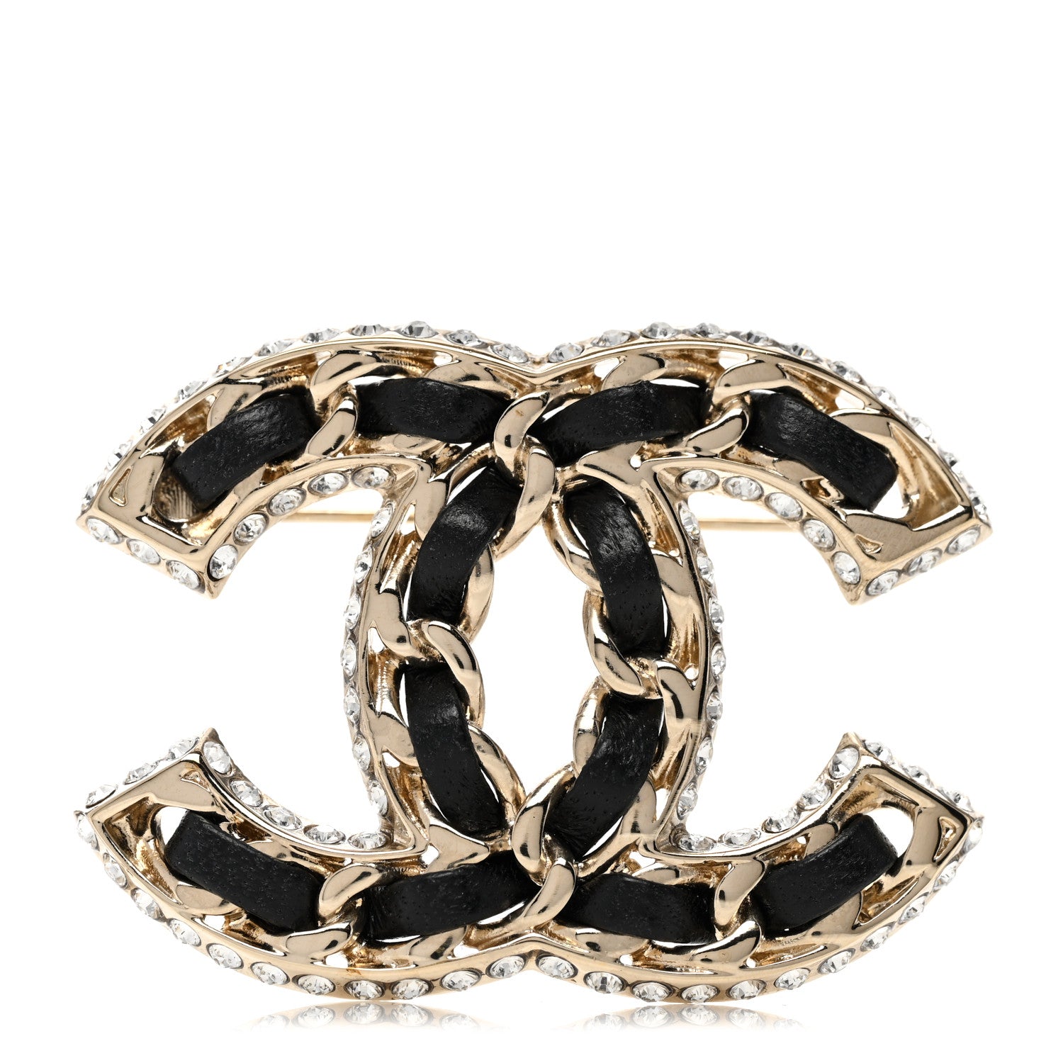 Chanel Lambskin Crystal CC Chain Brooch Black Gold 1 of 4