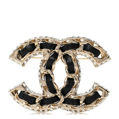 Chanel Lambskin Crystal CC Chain Brooch Black Gold 1 of 4