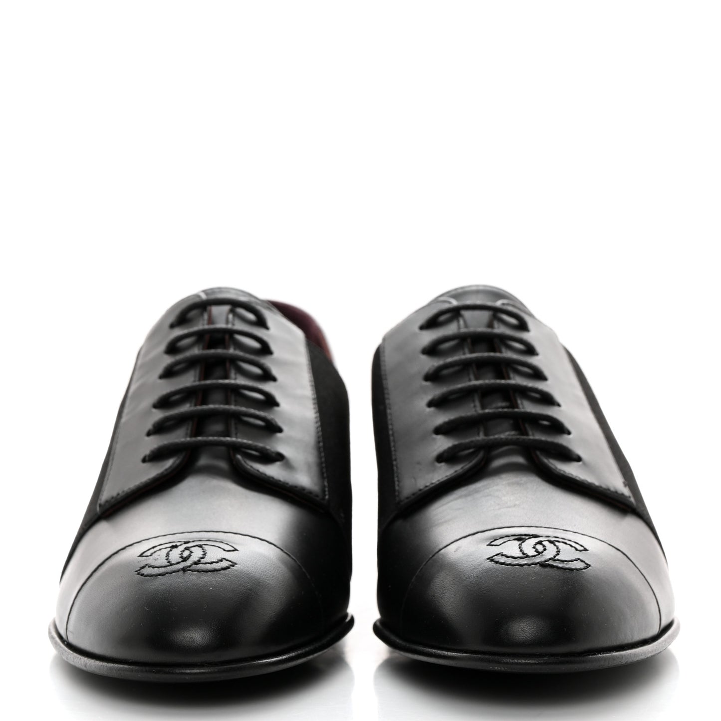 Calfskin Elastic Lace Up Cap Toe CC Loafers 36 Black
