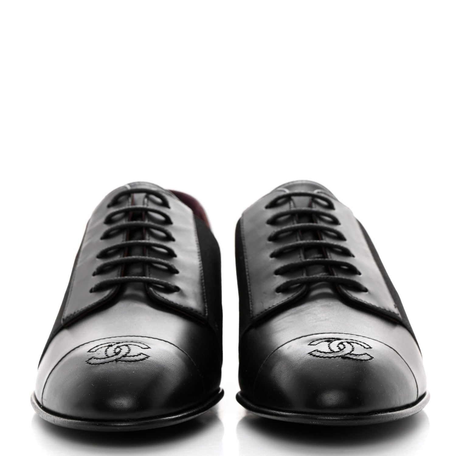 Chanel Calfskin Elastic Lace Up Cap Toe CC Loafers 36 Black 2 of 9