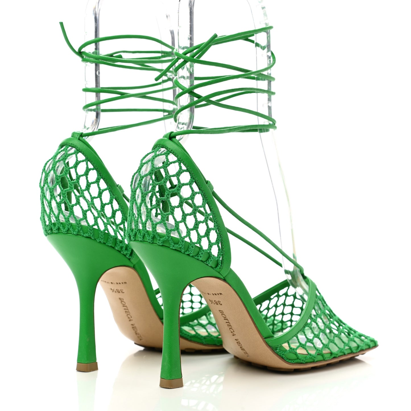 Mesh Nappa Stretch Ankle Tie 90mm Sandals 38.5 Grass