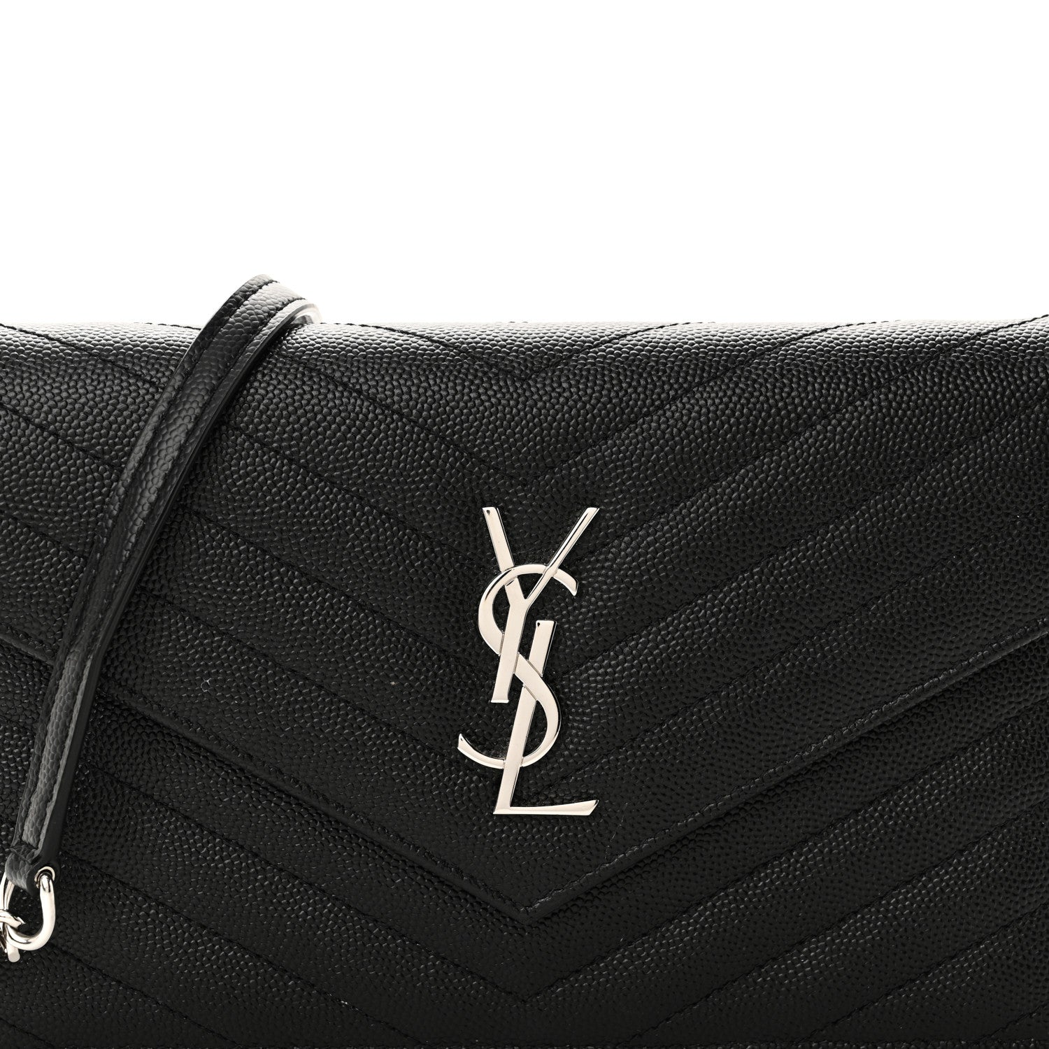 Saint Laurent Grain De Poudre Matelasse Chevron Monogram Envelope Chain Wallet Black 7 of 10