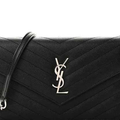Saint Laurent Grain De Poudre Matelasse Chevron Monogram Envelope Chain Wallet Black 7 of 10