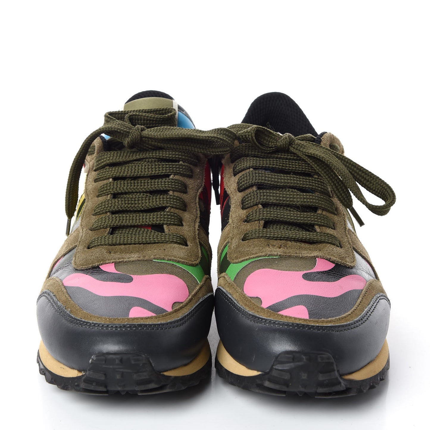 Nappa Suede Camouflage Womens Rockrunner Sneakers 37 Army Green Naples Yellow Ninphea