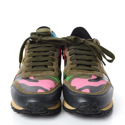 Valentino Garavani Nappa Suede Camouflage Womens Rockrunner Sneakers 37 Army Green Naples Yellow Ninphea 2 of 11