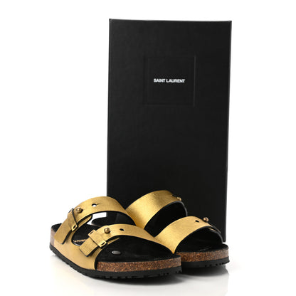 Saint Laurent Calfskin Metallic Jimmy Cross Slides 37.5 Gold 9 of 9