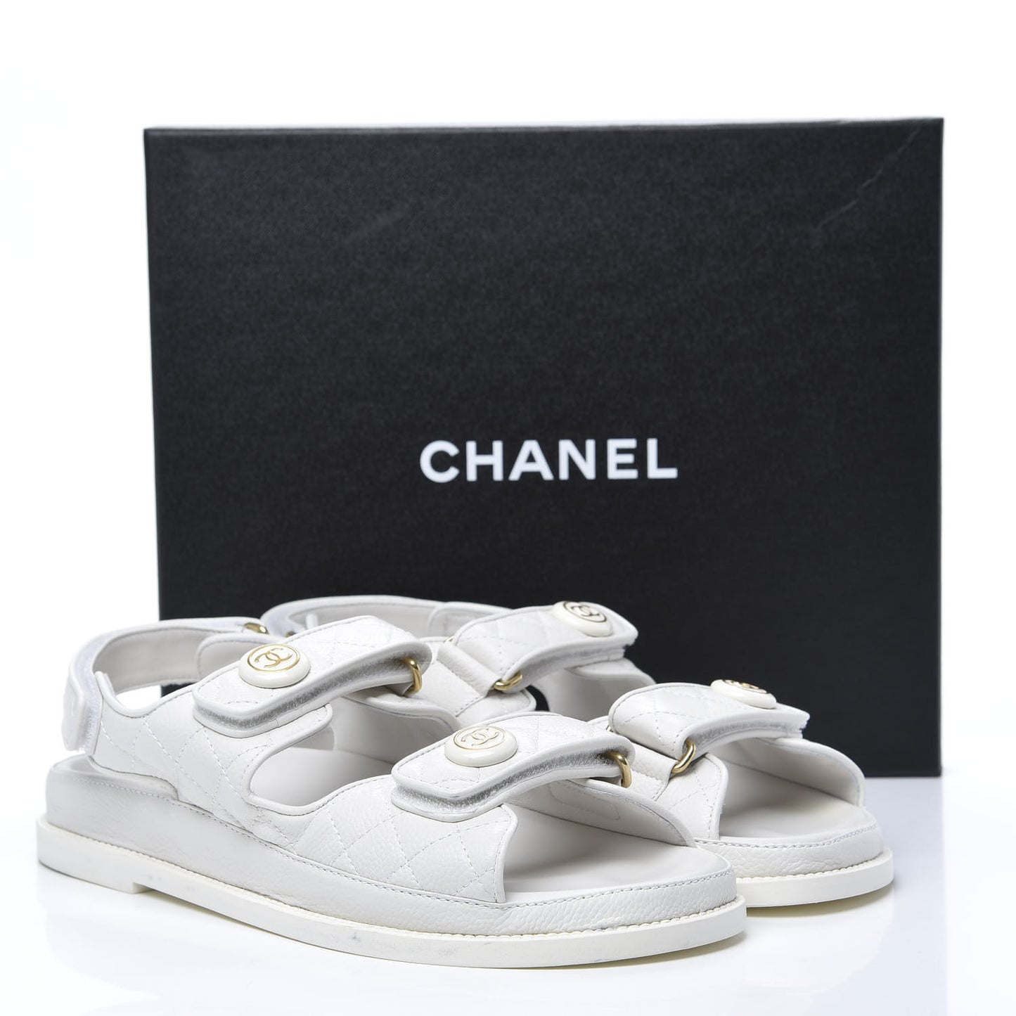 Grained Calfskin Velcro Dad Sandals 39.5 White