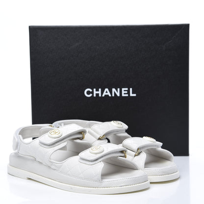 Chanel Grained Calfskin Velcro Dad Sandals 39.5 White 8 of 8