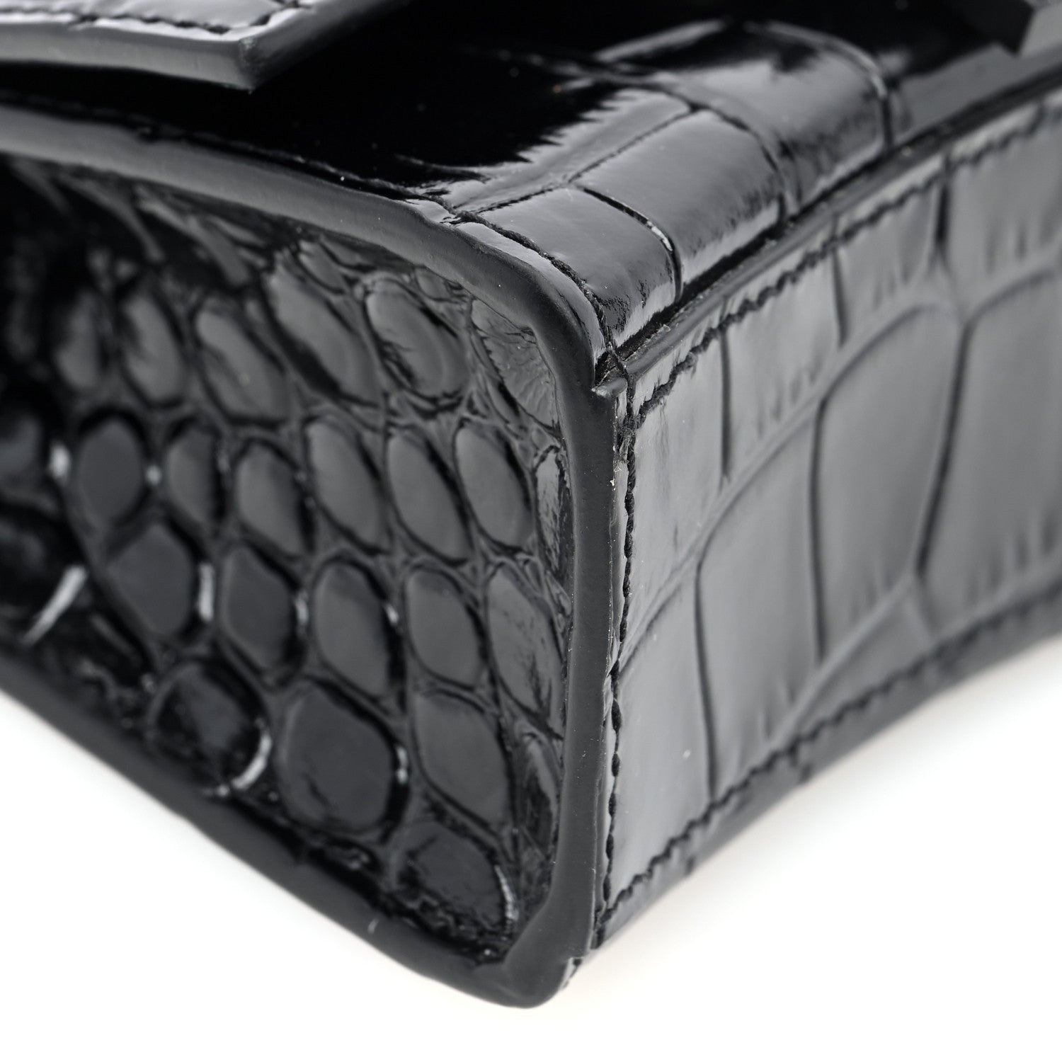 Balenciaga Shiny Calfskin Monochrome Crocodile Embossed Hourglass Top Handle Bag Mini Black 8 of 9