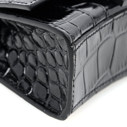 Balenciaga Shiny Calfskin Monochrome Crocodile Embossed Hourglass Top Handle Bag Mini Black 8 of 9