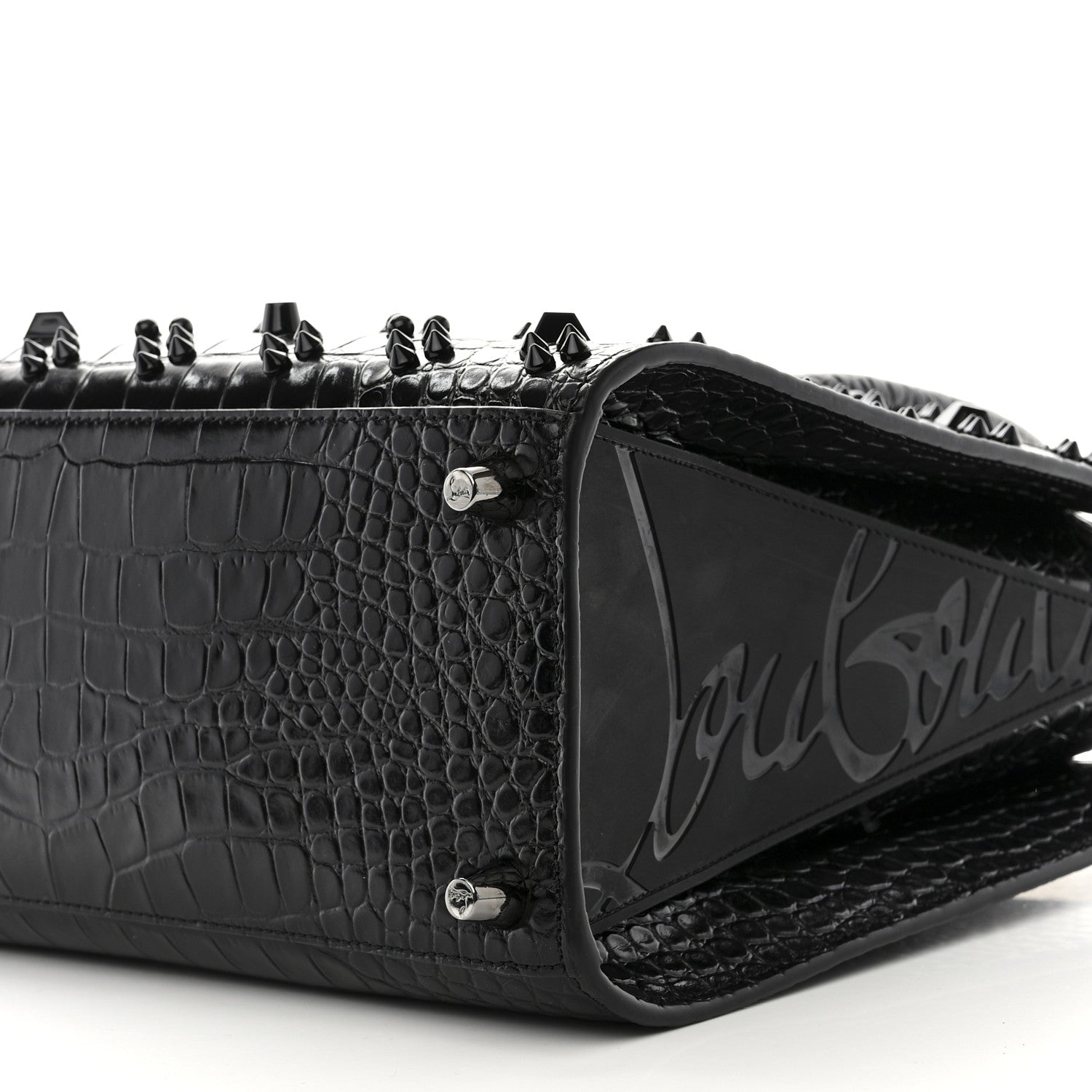 Christian Louboutin Calfskin Crocodile Embossed Studded Medium Paloma S Black 9 of 9