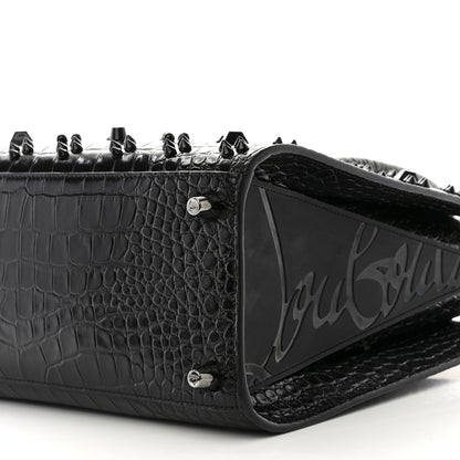 Christian Louboutin Calfskin Crocodile Embossed Studded Medium Paloma S Black 9 of 9
