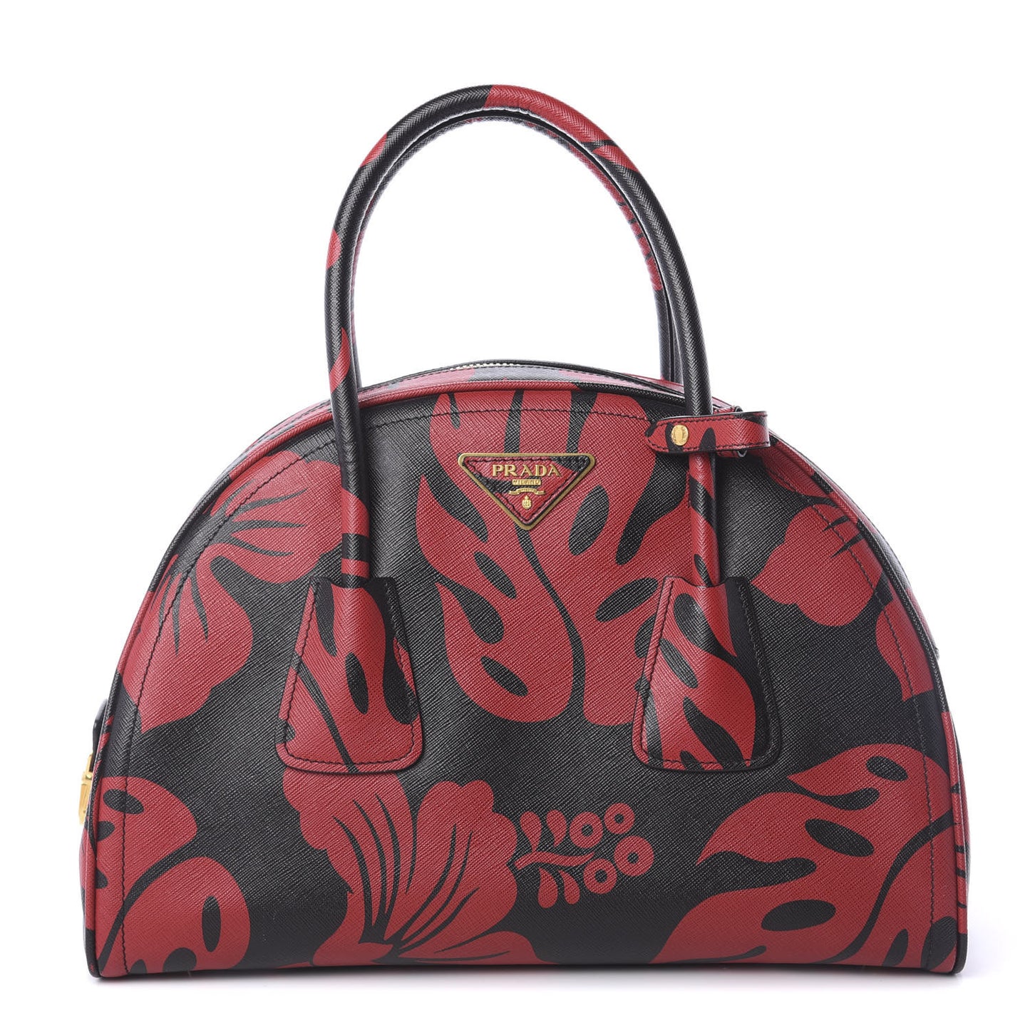 Saffiano Hibiscus Print Bowling Bag Rosso