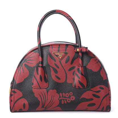 Prada Saffiano Hibiscus Print Bowling Bag Rosso 1 of 9