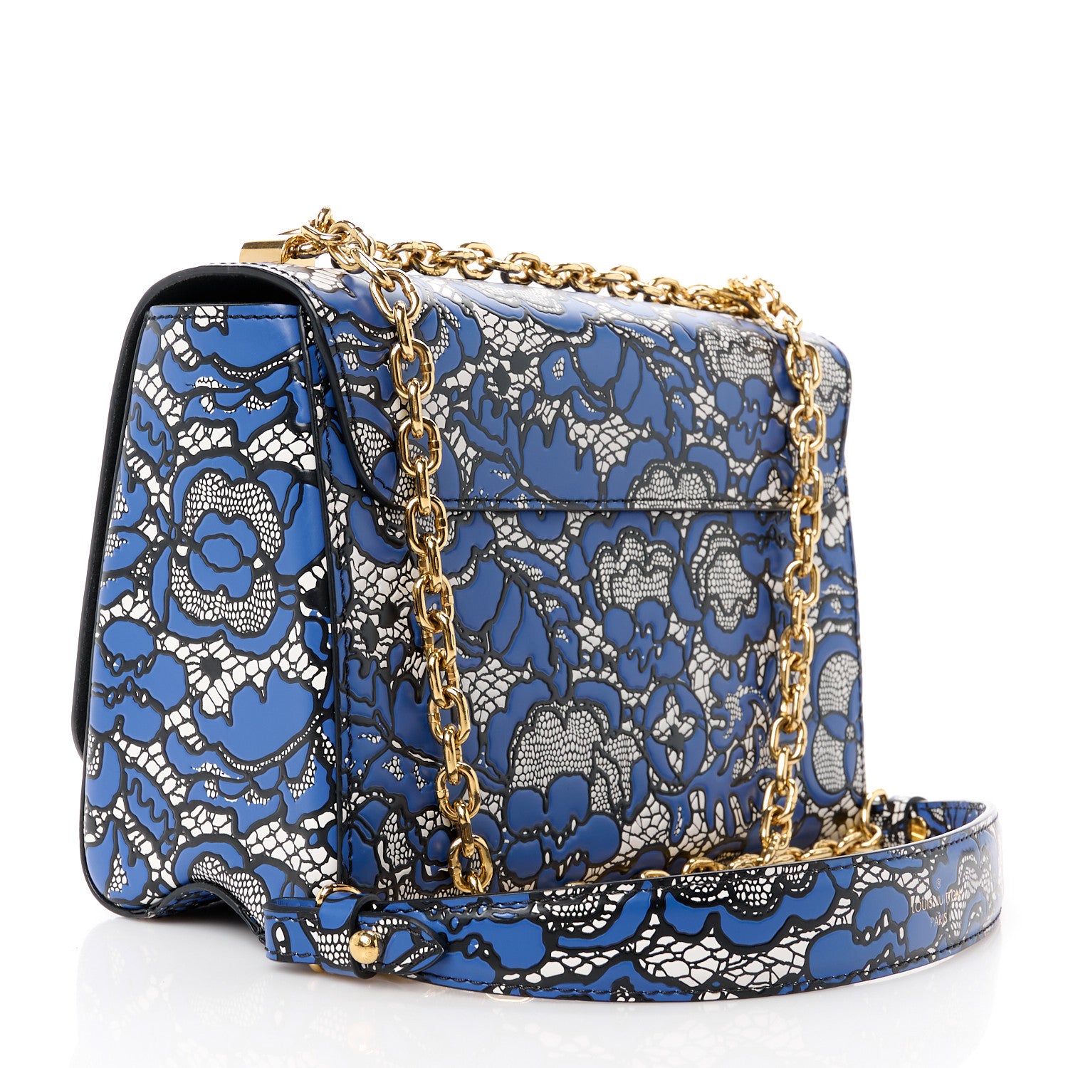 Louis Vuitton Calfskin Lace Flower Inlay Twist Shoulder Bag MM Navy Black 4 of 12
