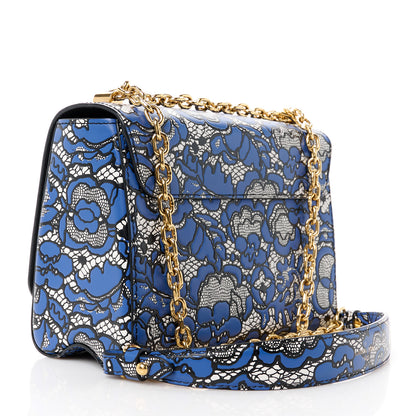 Louis Vuitton Calfskin Lace Flower Inlay Twist Shoulder Bag MM Navy Black 4 of 12