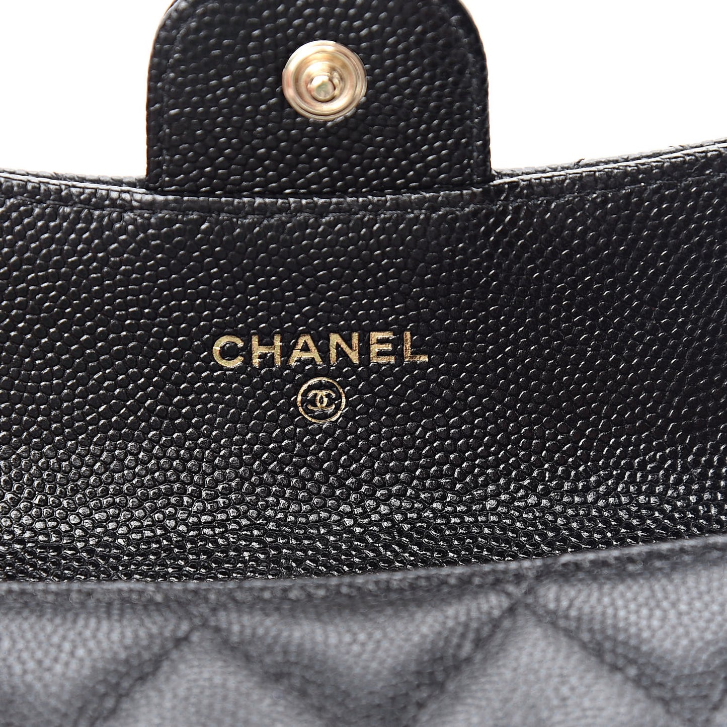 Caviar Quilted Flap Card Holder Wallet Black