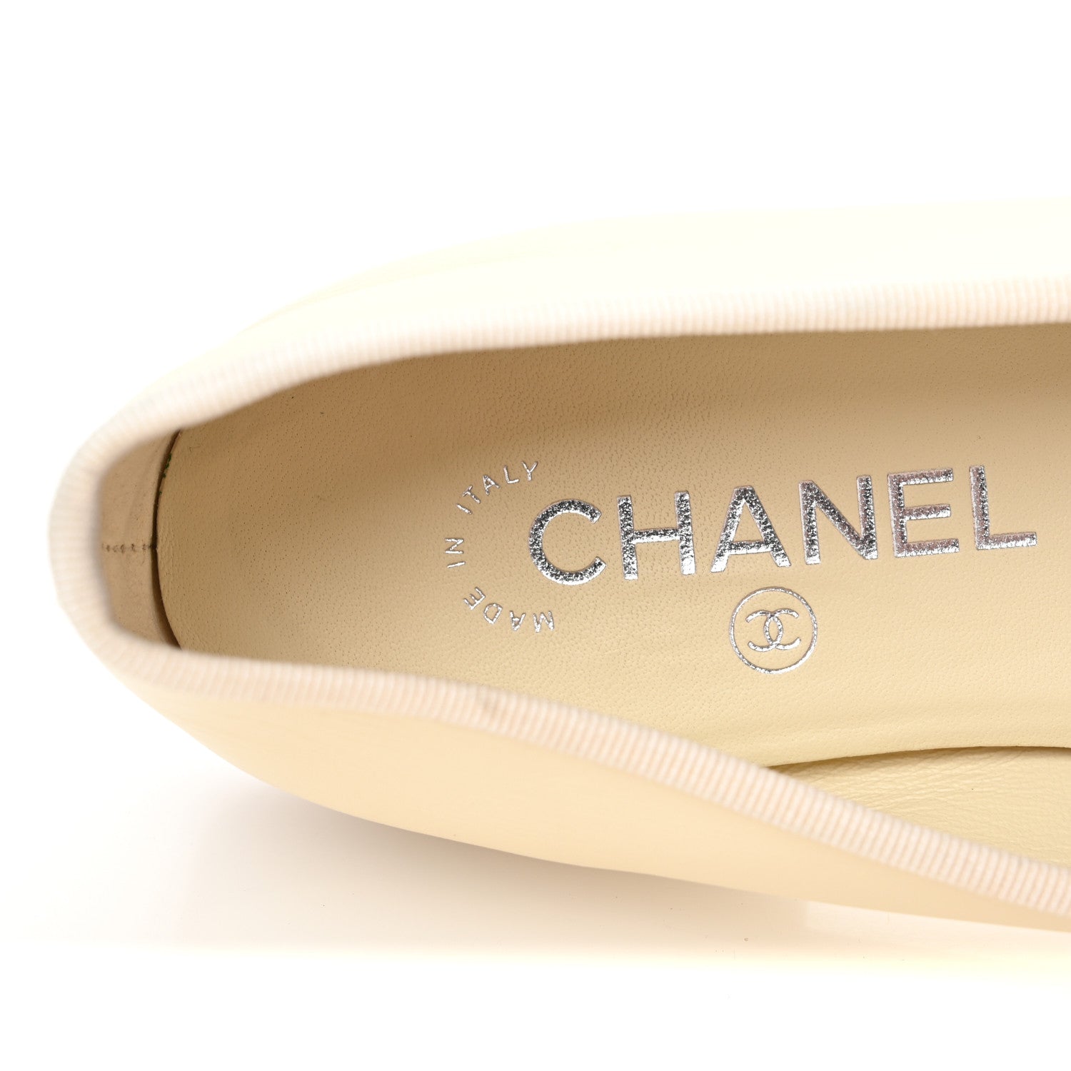 Chanel Calfskin Grosgrain Cap Toe CC Ballerina Flats 39.5 Ivory Black 8 of 11