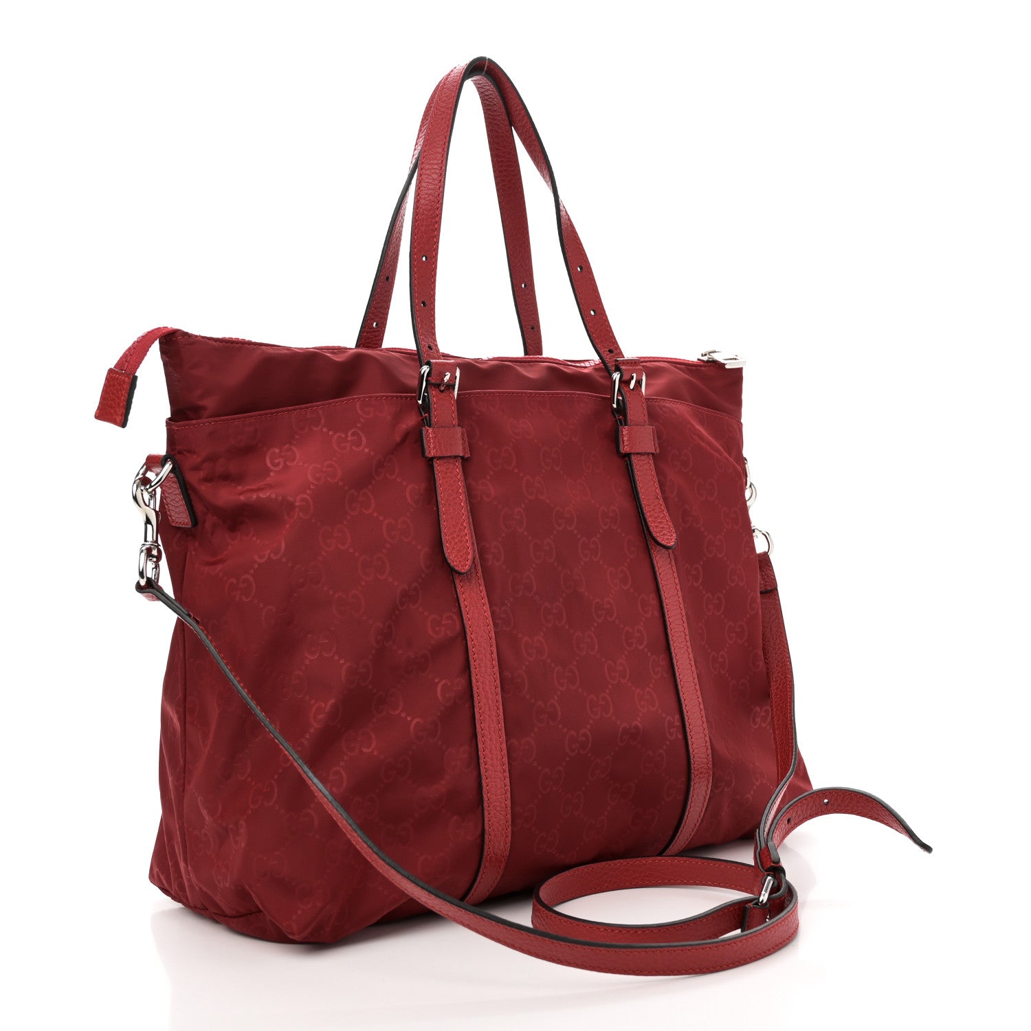Gucci Nylon Monogram Dollar Calfskin Tote Vibrant Red 3 of 10