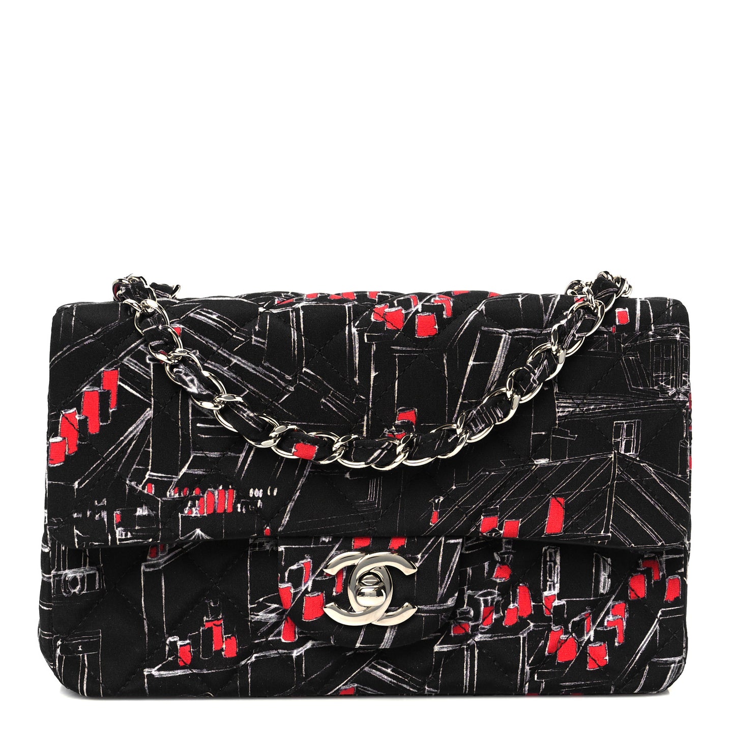 Fabric Printed Paris Rooftops Quilted Mini Rectangular Flap Black Red White
