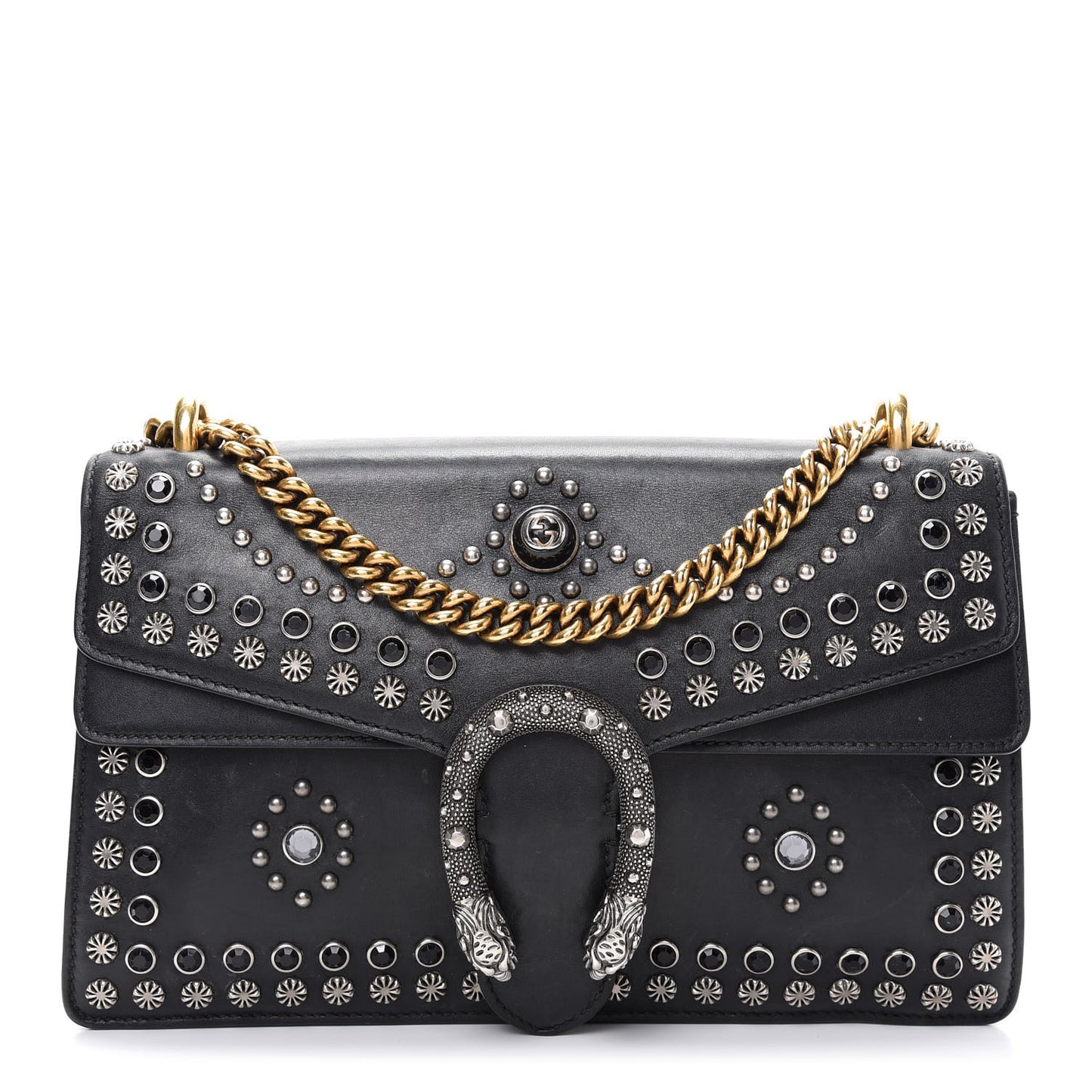 Calfskin Studded Small Dionysus Shoulder Bag Black