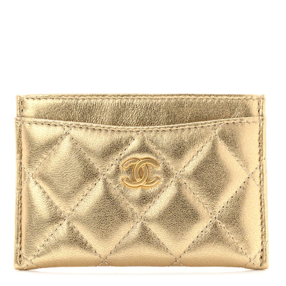 Chanel Metallic Lambskin Quilted CC Card Holder Gold 1 of 9