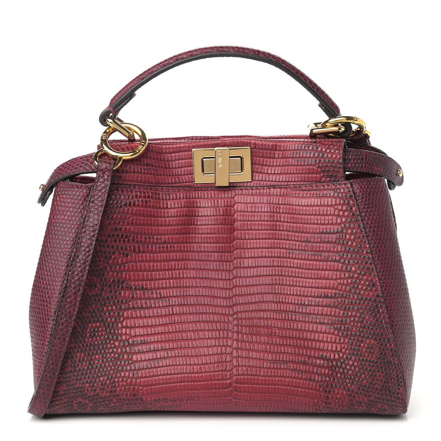Fendi Lizard Togo Shiny Nappa Mini Peekaboo Iconic Satchel Barolo 1 of 8
