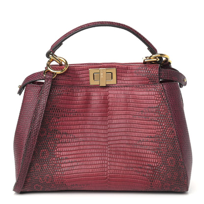 Fendi Lizard Togo Shiny Nappa Mini Peekaboo Iconic Satchel Barolo 1 of 8