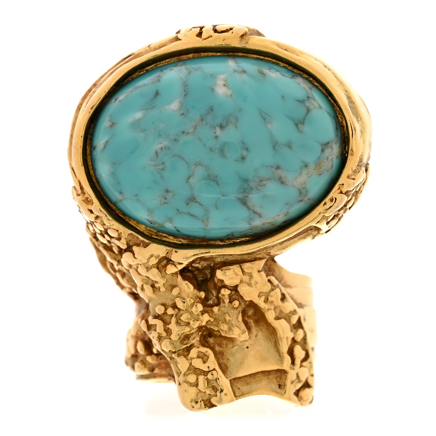 Glass Cabochon Arty Ovale Ring 47 4 Gold Turquoise