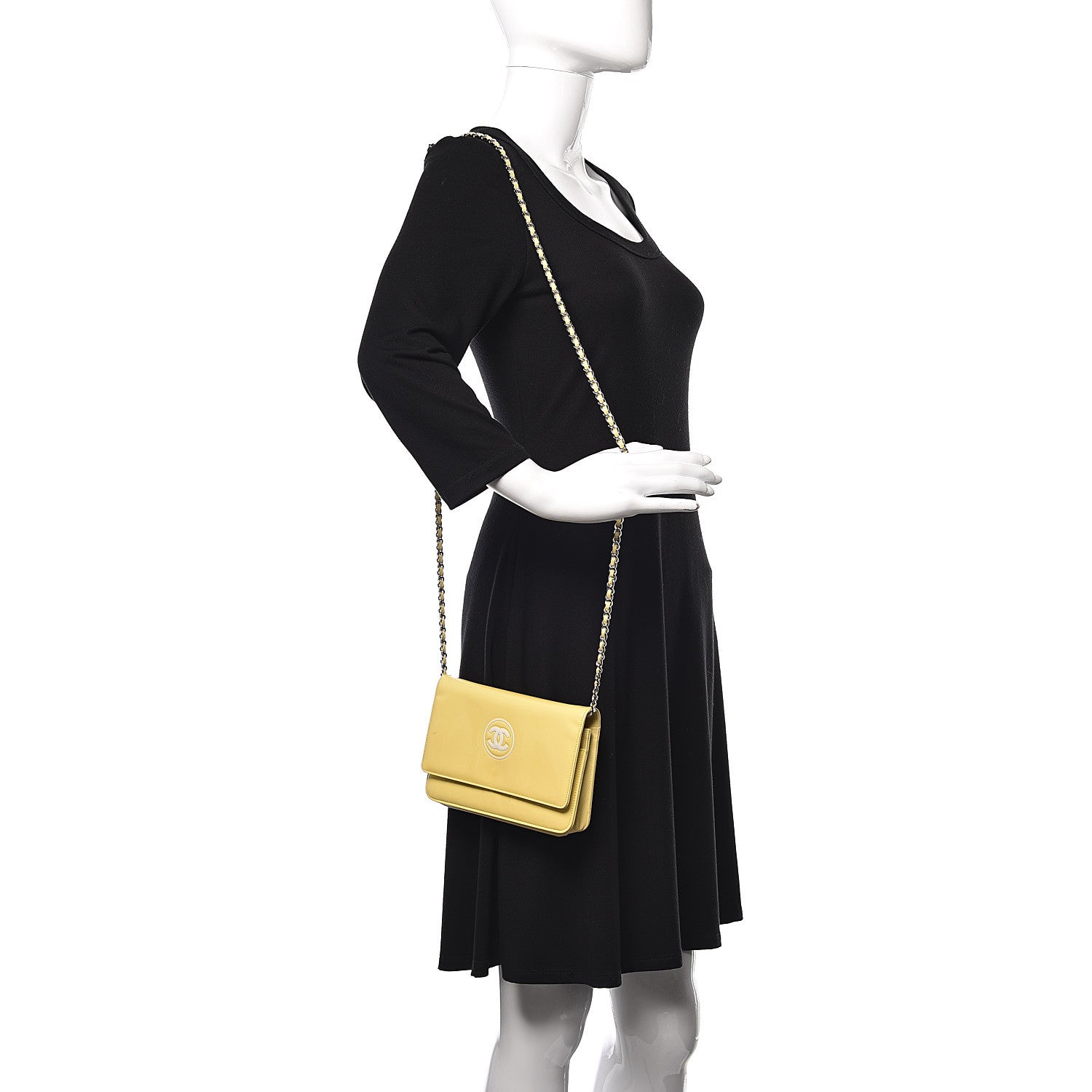 Chanel Patent CC Compact Wallet on Chain WOC Yellow 2 of 16