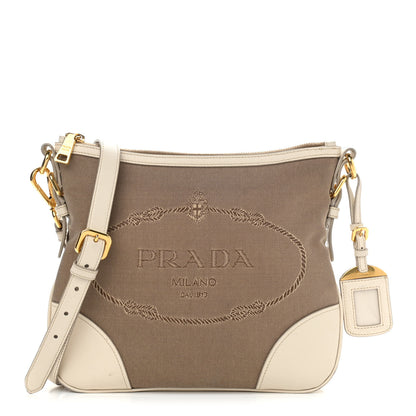 Prada Jacquard Logo Small Flat Messenger Bag White 1 of 18