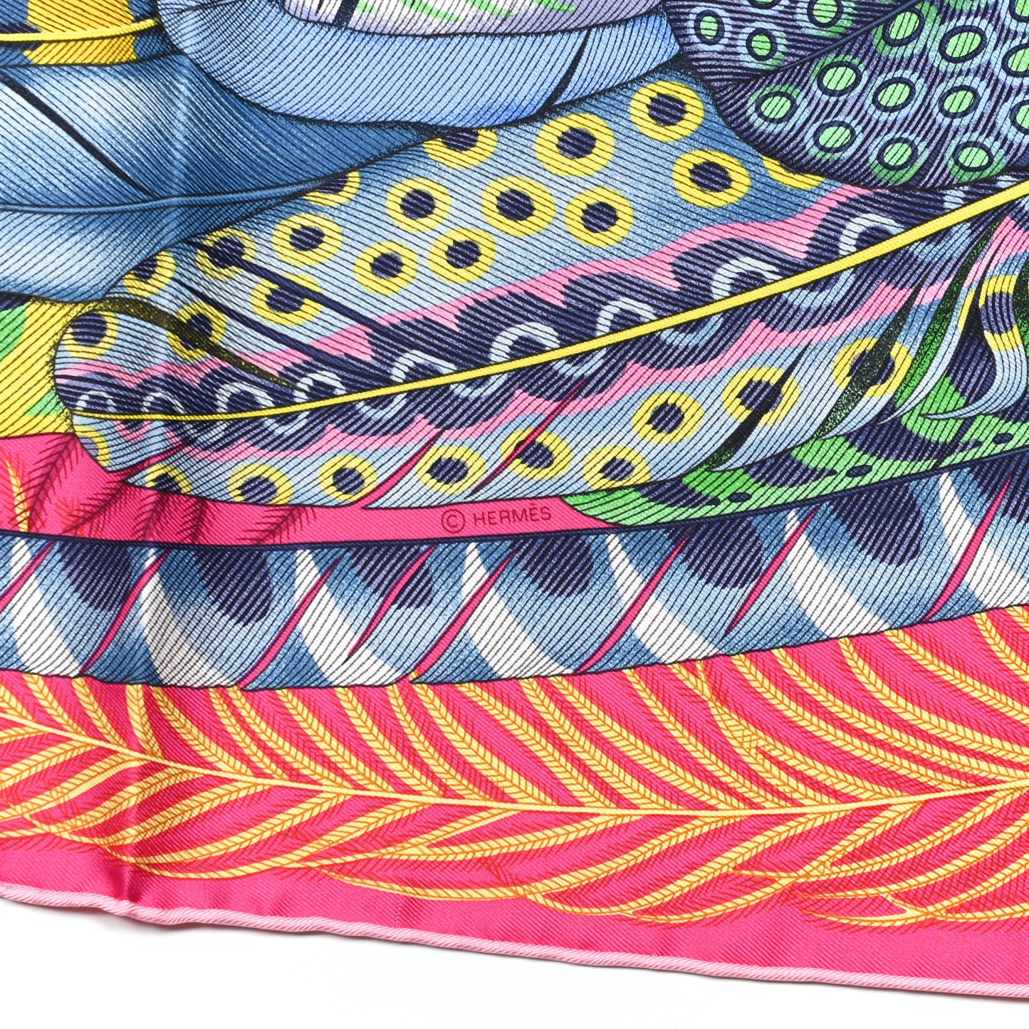 Silk Plumes En Fete Scarf 90 Rose Vif Bleu Vert