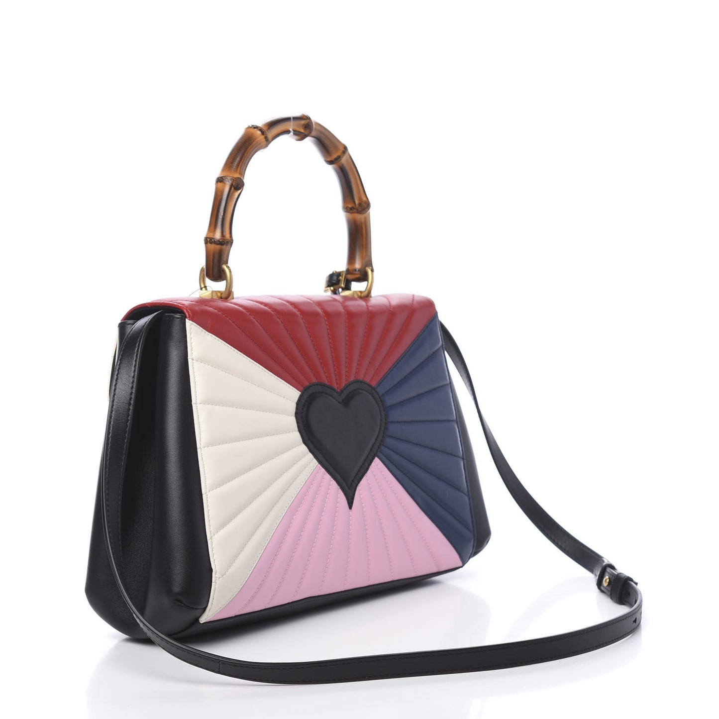 Calfskin Bamboo Trapuntata Queen Margaret Top Handle Bag Blue Agata Hibiscus Red Mystic White Sugar Pink