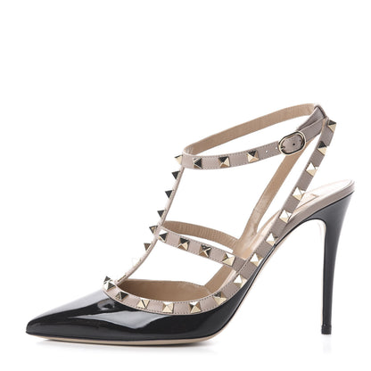 Valentino Garavani Patent Nappa Rockstud Ankle Strap 100mm Pumps 41 Black Poudre 1 of 7