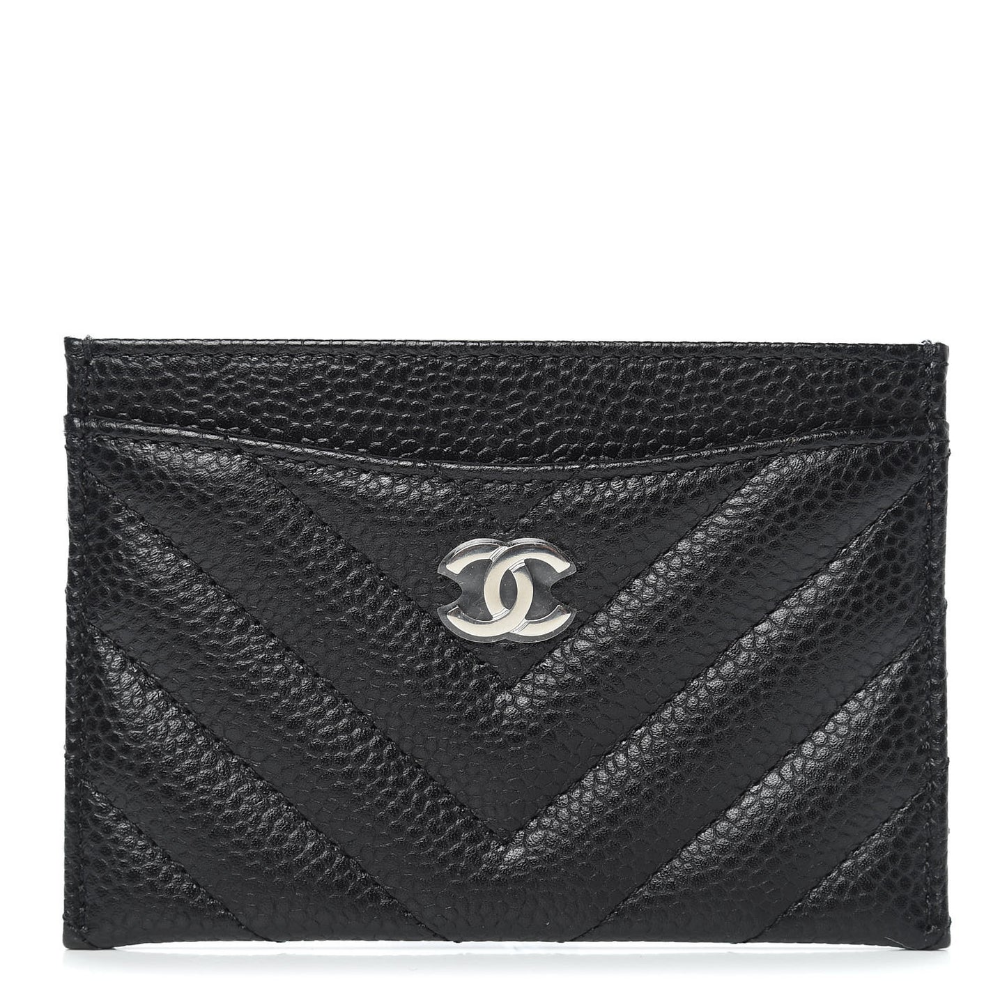 Caviar Chevron Quilted Card Holder Black
