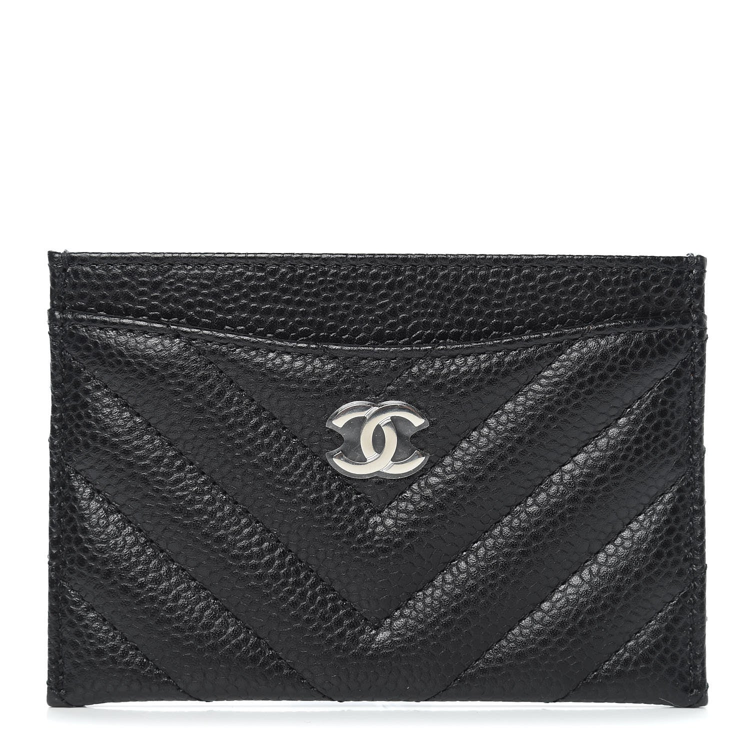 Chanel Caviar Chevron Quilted Card Holder Black 1 of 9