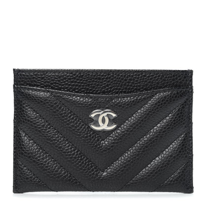 Chanel Caviar Chevron Quilted Card Holder Black 1 of 9